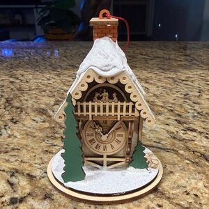 Disney Wooden Holiday Clock House Ornament with Green and White Accents